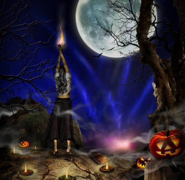 Halloween Poster featuring the digital art Evocation in Halloween Night by Alessandro Della Pietra