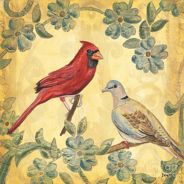 Birds Poster featuring the painting Exotic Bird Floral and Vine 2 by Debbie DeWitt