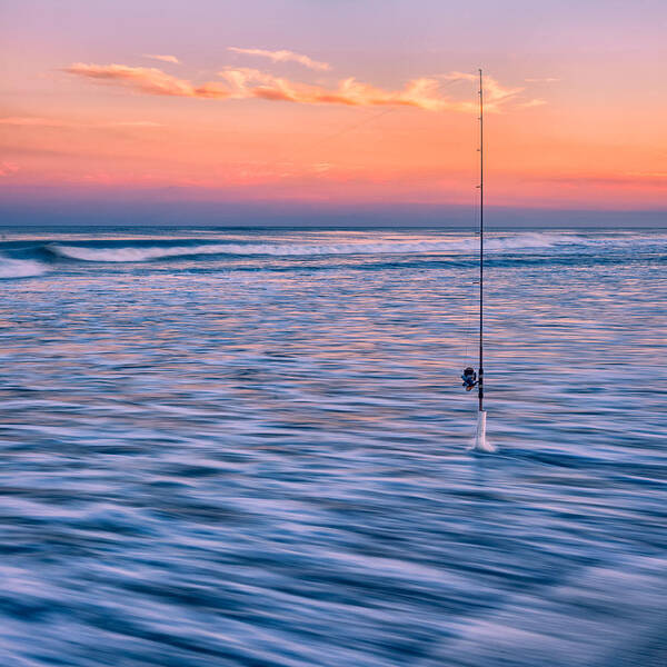 Fishing Poster featuring the photograph Fishing the Sunset Surf - Square Version by Mark Rogers