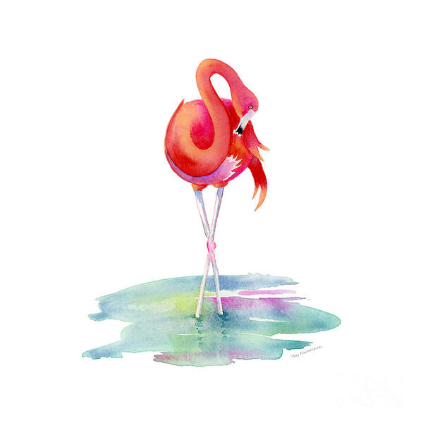 Flamingo Poster featuring the painting Flamingo Primp by Amy Kirkpatrick