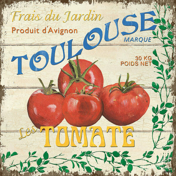 Tomatoes Poster featuring the painting French Veggie Sign 3 by Debbie DeWitt