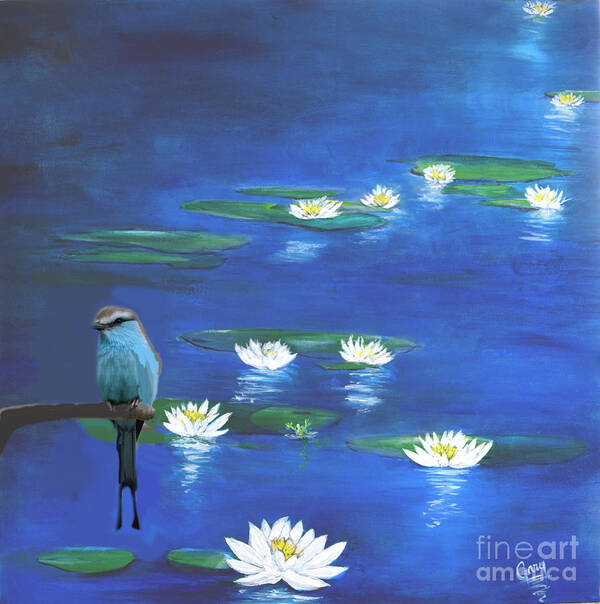 Blue Poster featuring the painting Frog And The Bluebird by Gary Smith