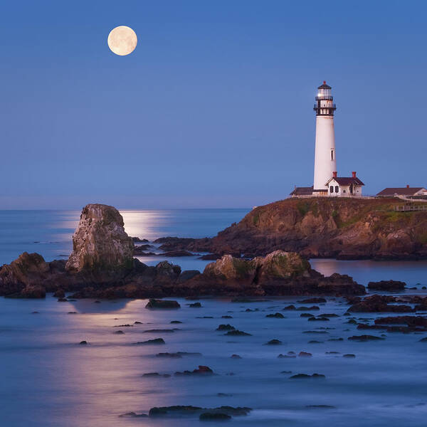 Pigeon Poster featuring the photograph Full Moon Over Pigeon Point by Mike Oria by  California Coastal Commission