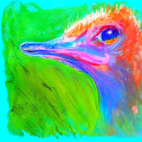 Ostrich Poster featuring the painting Funky Ostrich Profile by Sue Jacobi