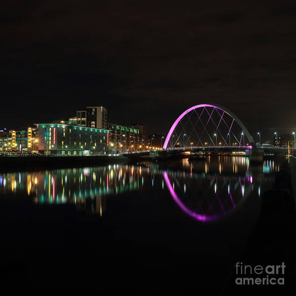Glasgow Clyde Arc Poster featuring the photograph Glasgow Clyde Arc Bridge at Night by Maria Gaellman