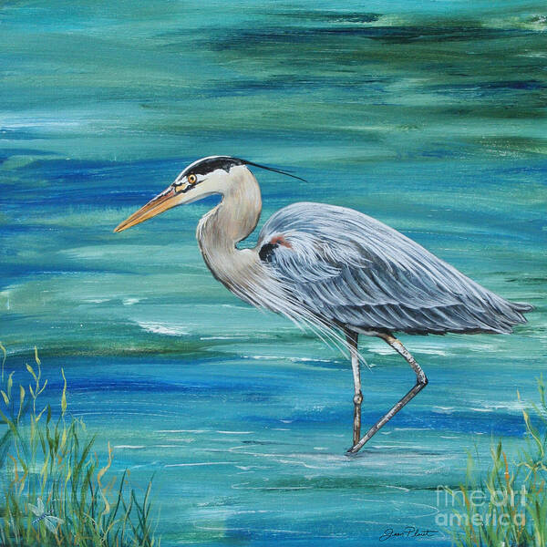 Blue Heron Poster featuring the painting Great Blue Heron-1a by Jean Plout