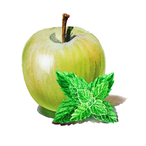 Green Apple Poster featuring the painting Green Apple And Mint by Irina Sztukowski