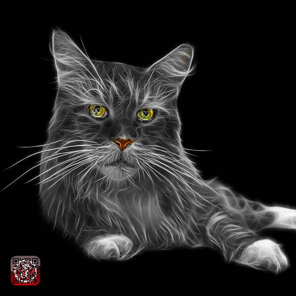 Cat Poster featuring the painting Greyscale Maine Coon Cat - 3926 - BB by James Ahn