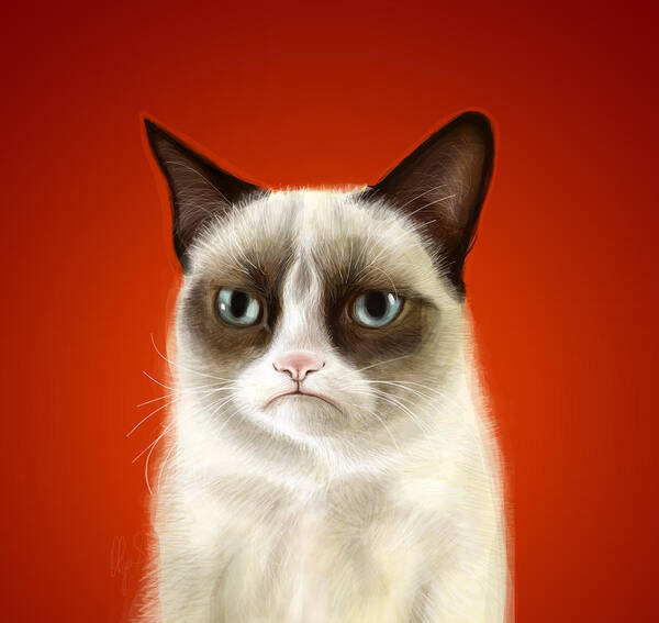 Grumpy Poster featuring the digital art Grumpy Cat by Olga Shvartsur