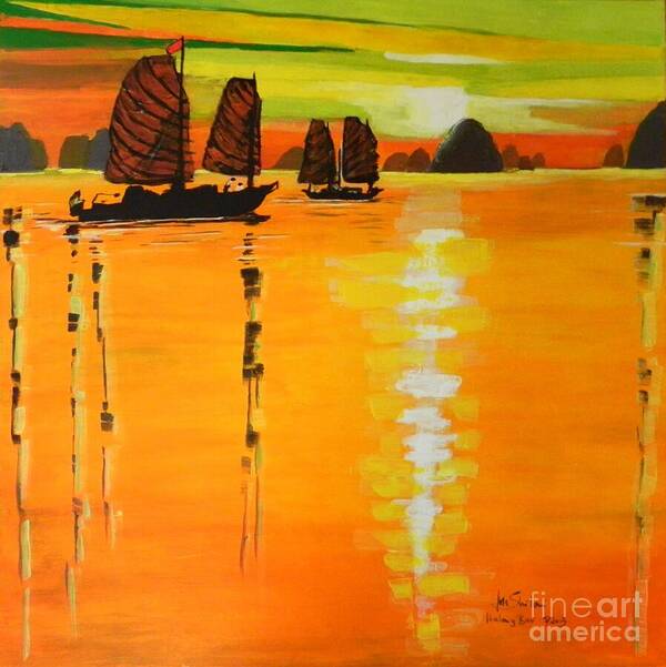 Halong Bay By Jolanta Shiloni Acrylic On Canvas Poster featuring the painting Halong Bay by Jolanta Shiloni