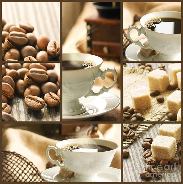 Coffee Poster featuring the photograph Healthy breakfast collage by Mythja Photography