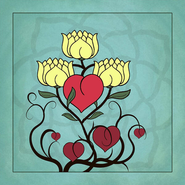 Illustration Poster featuring the digital art Hearts and Lotus Blossoms by Deborah Smith