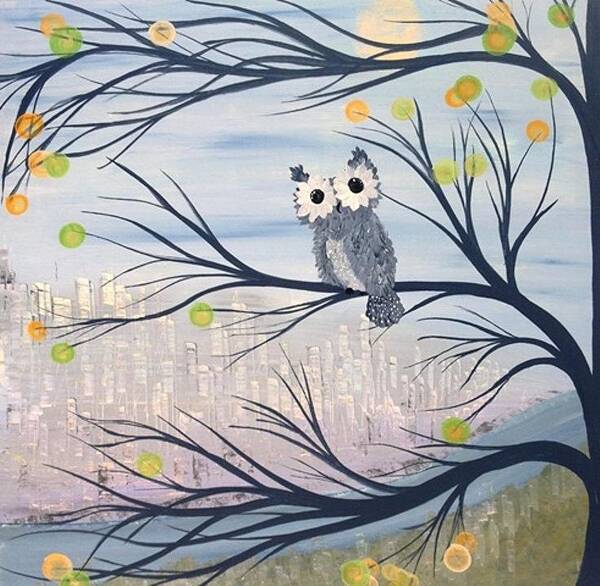 Owls Paintings Poster featuring the painting Hoolandia Hoo's City 01 by MiMi Stirn