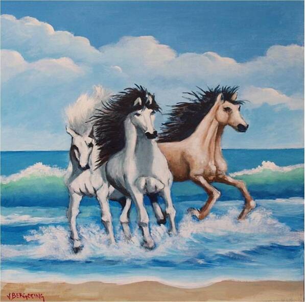 Horses Poster featuring the painting Horses on a beach by Jean Pierre Bergoeing