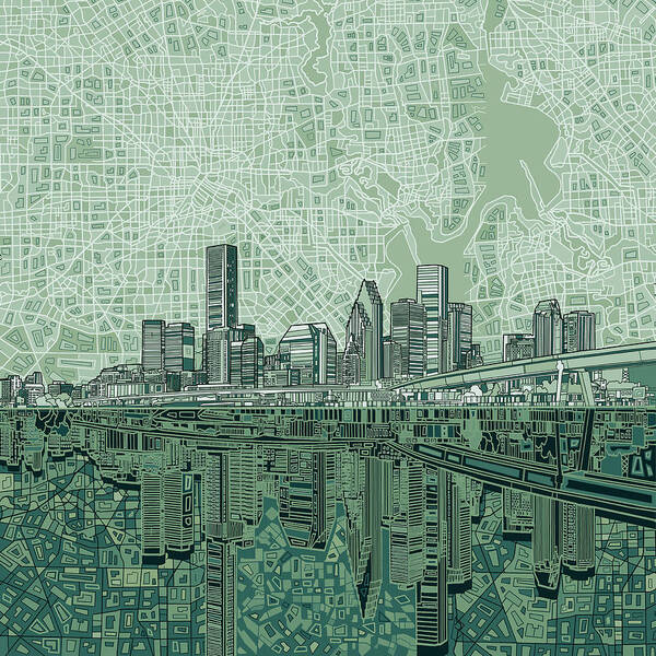 Houston Poster featuring the painting Houston Skyline Abstract 2 by Bekim M