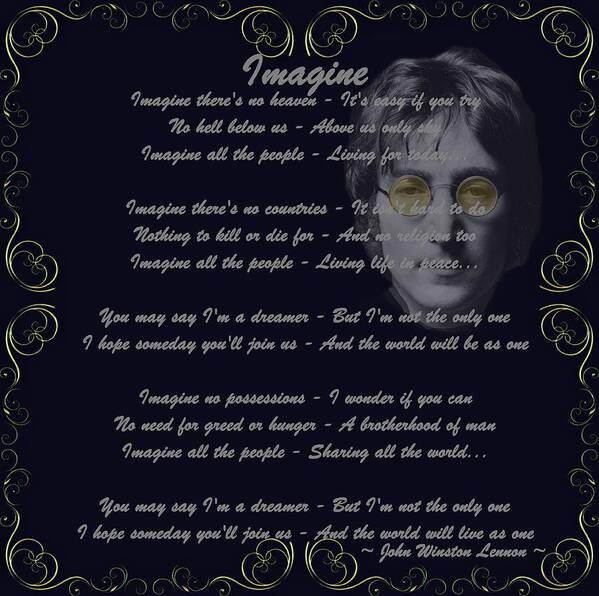 John Lennon Poster featuring the digital art Imagine Golden Scroll by Movie Poster Prints