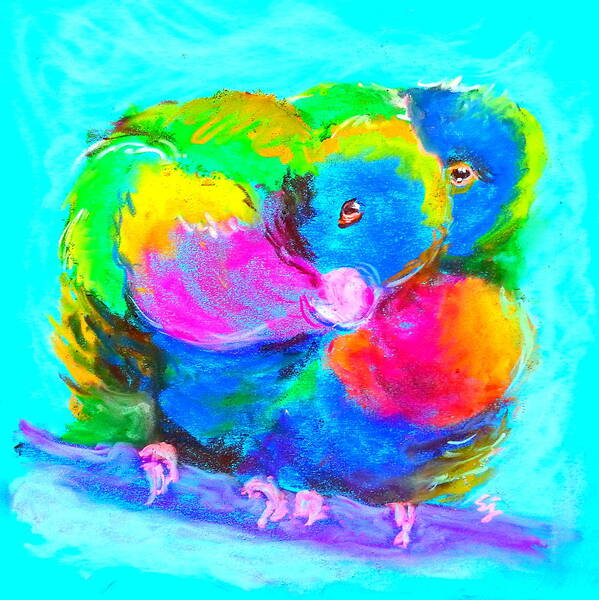 Rainbow Lorikeets Poster featuring the painting In Love Birds - Lorikeets by Sue Jacobi