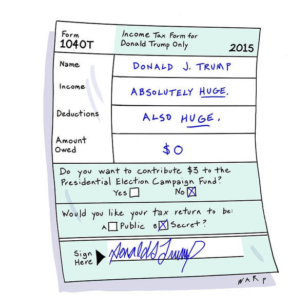Income Tax Form For Donald Trump Only Poster featuring the drawing Income Tax Form For Donald Trump Only by Kim Warp