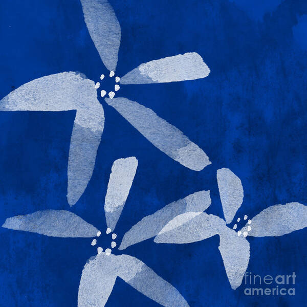 Abstract Poster featuring the painting Indigo Flowers by Linda Woods