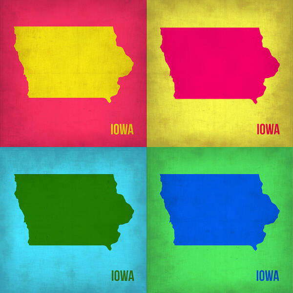 Iowa Map Poster featuring the painting Iowa Pop Art Map 1 by Naxart Studio