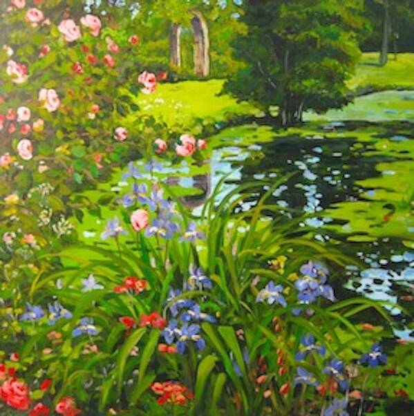 Landscape Poster featuring the painting Irises on the Pond by Ingrid Dohm