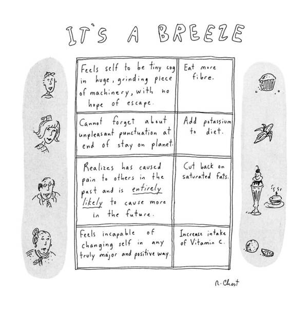 
It's A Breeze: Title. Chart Showing People With Psychological Problems Poster featuring the drawing It's A Breeze by Roz Chast