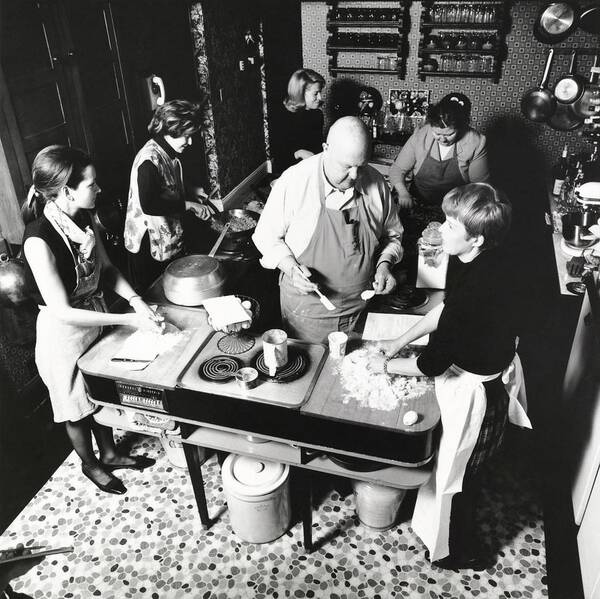 Indoors Poster featuring the photograph James Beard Teaching Students by Ernst Beadle
