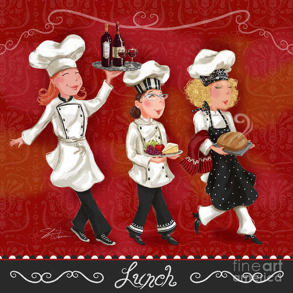 Chef Poster featuring the mixed media Lady Chefs - Lunch by Shari Warren
