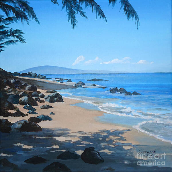 Lanai Poster featuring the painting Lanai from Napili Beach by Suzanne Schaefer