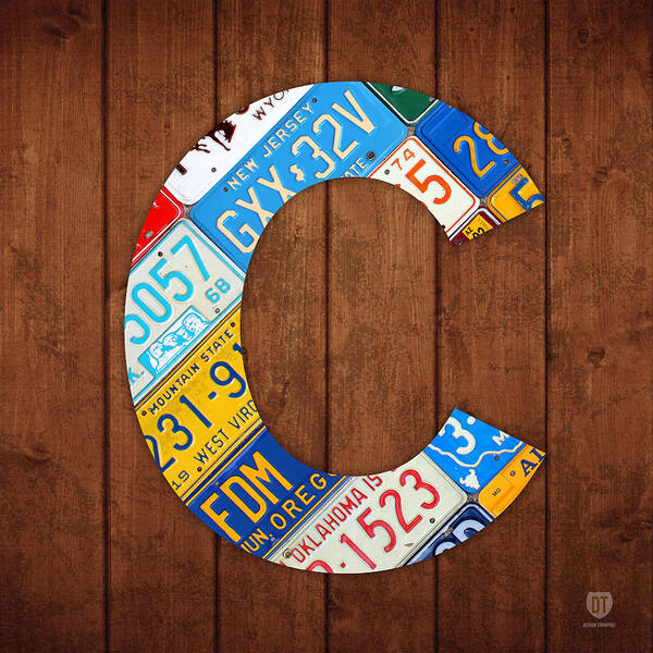 Letter Poster featuring the mixed media Letter C Alphabet Vintage License Plate Art by Design Turnpike