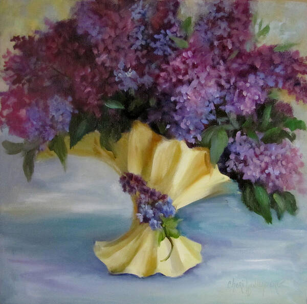 Lilacs Poster featuring the painting Lilac Bouquet in Vintage Vase by Cheri Wollenberg