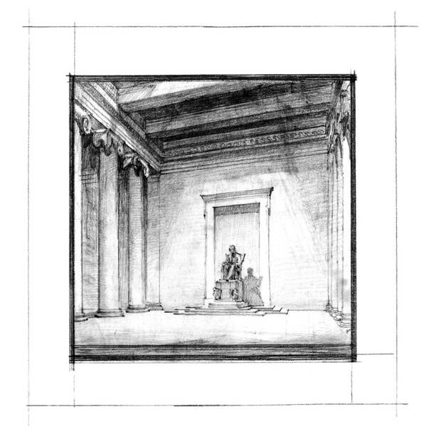 Lincoln Poster featuring the drawing Lincoln Memorial Sketch III by Gary Bodnar