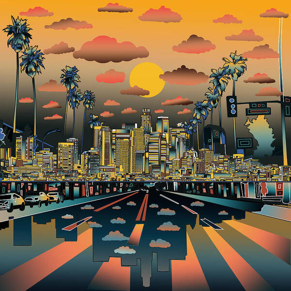 Los Angeles Poster featuring the painting Los Angeles Skyline Abstract 2 by Bekim M