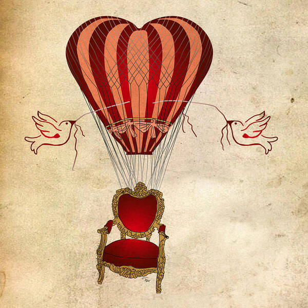 Hot Air Balloon Art Poster featuring the digital art Love Ballon by JRyan Artist