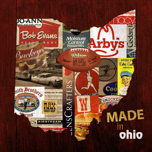 Made In Ohio Products Vintage Map On Wood. Poster featuring the mixed media Made In Ohio Products Vintage Map On Wood by Design Turnpike