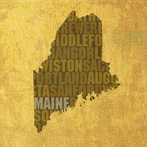 Maine Word Art State Map On Canvas Poster featuring the mixed media Maine Word Art State Map on Canvas by Design Turnpike