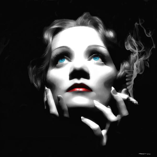 Marlene Dietrich Poster featuring the digital art Marlene Dietrich Portrait by Gabriel T Toro