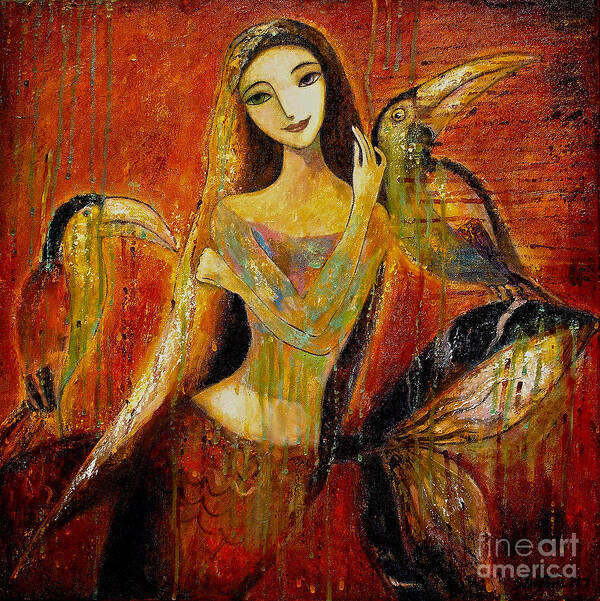 Mermaid Art Poster featuring the painting Mermaid Bride by Shijun Munns