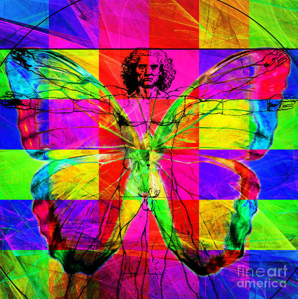Leonardo Da Vinci Poster featuring the photograph Leonardo da Vinci Butterfly Man DSC2969 v1 square by Wingsdomain Art and Photography