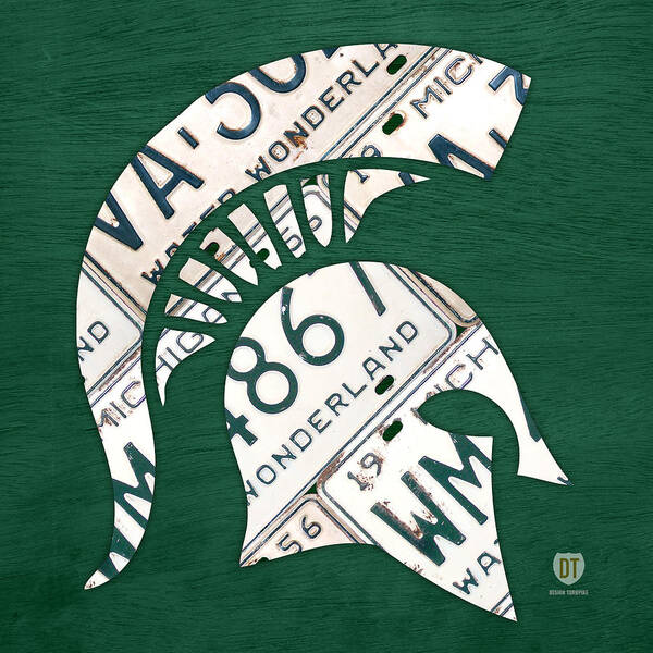 Michigan Poster featuring the mixed media Michigan State Spartans Sports Retro Logo License Plate Fan Art by Design Turnpike