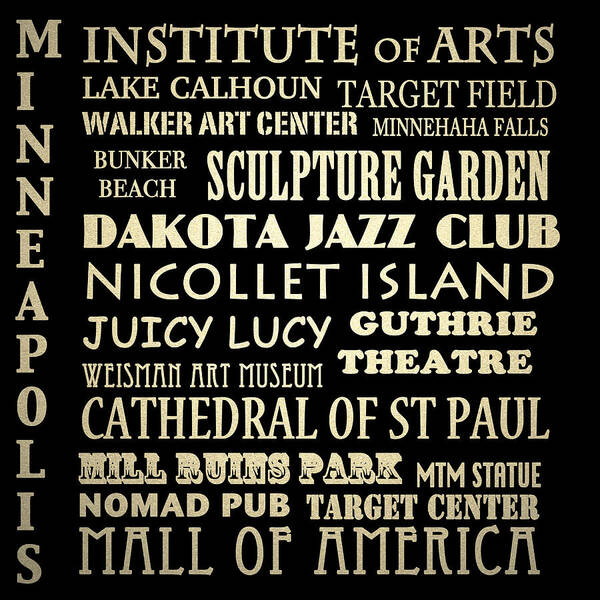 Minneapolis Poster featuring the digital art Minneapolis Minnesota Famous Landmarks by Patricia Lintner