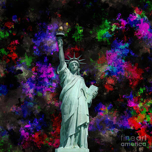 Mixed Media Poster featuring the digital art Mixed Media Statue of Liberty by Phil Perkins