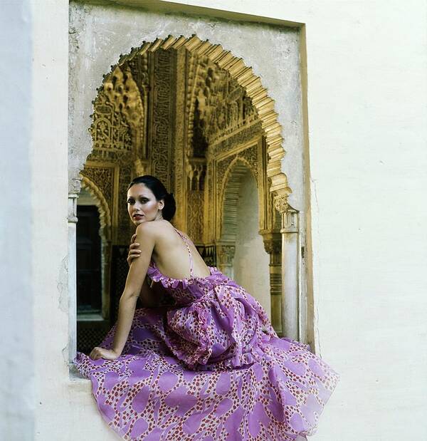 Architecture Poster featuring the photograph Model Wearing A Purple Dress by Raymundo de Larrain