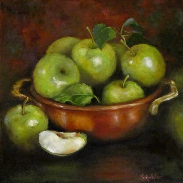Apples Poster featuring the painting Mom's Last Apple Harvest by Cheri Wollenberg