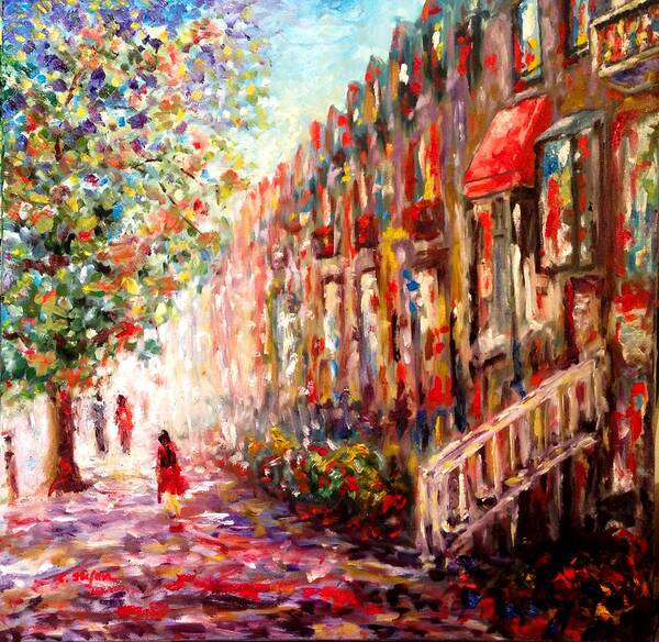 Painting Poster featuring the painting Montreal Cityscape - St-Denis Street by Cristina Stefan