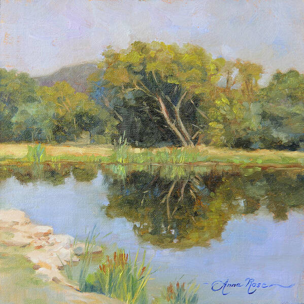 Landscape Poster featuring the painting Morning Calm in Texas Summer by Anna Rose Bain