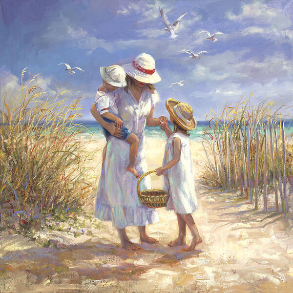 Mom And Daughter Poster featuring the painting Mothers Day Beach by Laurie Snow Hein