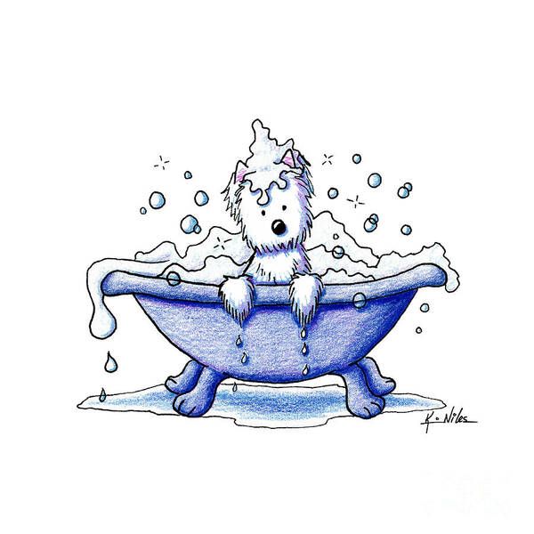Westie Terrier Poster featuring the drawing Muggles Bubble Bath by Kim Niles