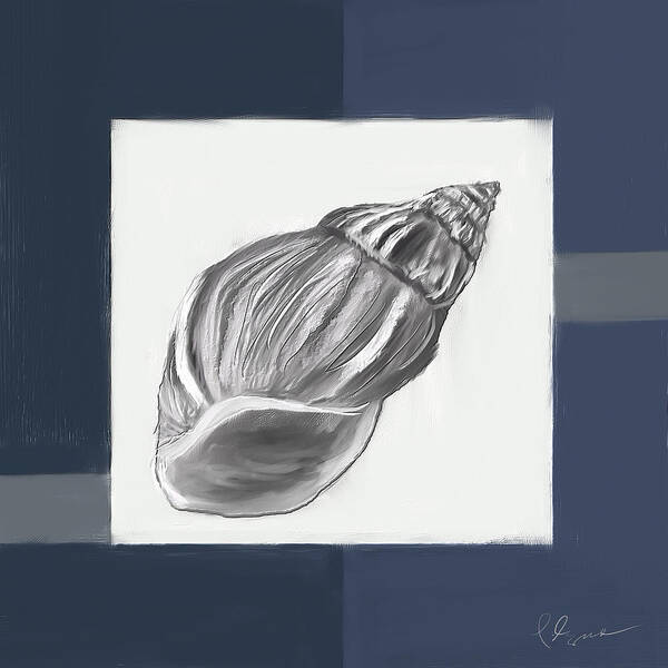 Seashell Poster featuring the painting Navy Seashells I-Navy and Gray Art by Lourry Legarde