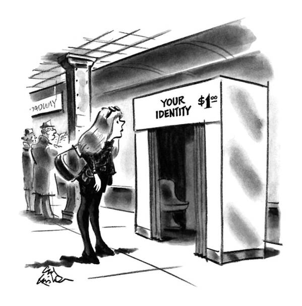 No Captionwoman Looking At A Type Booth Poster featuring the drawing New Yorker December 30th, 1991 by Ed Fisher